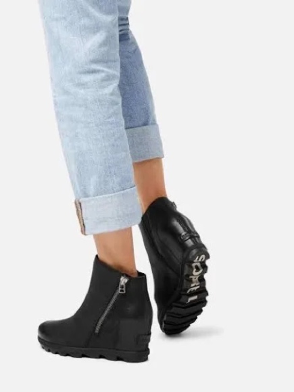 Sorel Joan of Arctic Wedge Ankle Boots NL3364-010 Black Leather Zip Size 8